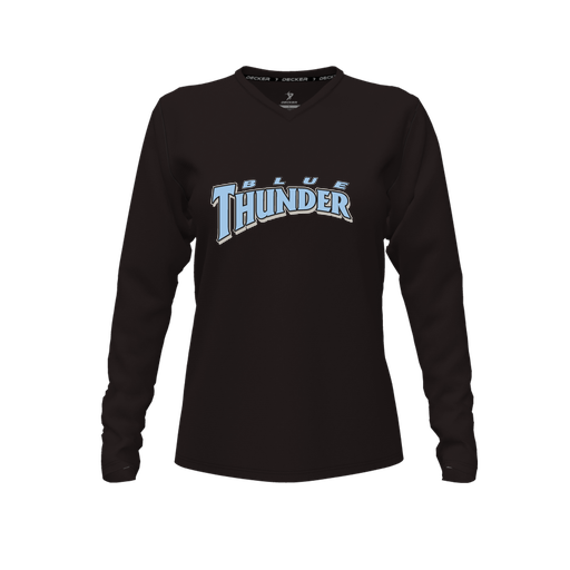 [CUS-DFW-TEES-CMF-VNK-LSL-BLK-FYXS-LOGO3] Decker Comfort T-Shirt (Female Youth XS, Black, V Neck, Logo 3, Long Sleeve)