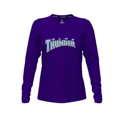 [CUS-DFW-TEES-CMF-VNK-LSL-PUR-FYXS-LOGO3] Decker Comfort T-Shirt (Female Youth XS, Purple, V Neck, Logo 3, Long Sleeve)