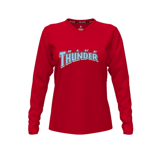 [FTLVPTRD-FYXS-LOGO3] Decker Performance T-Shirt (Female Youth XS, Red, V Neck, Logo 3, Long Sleeve)